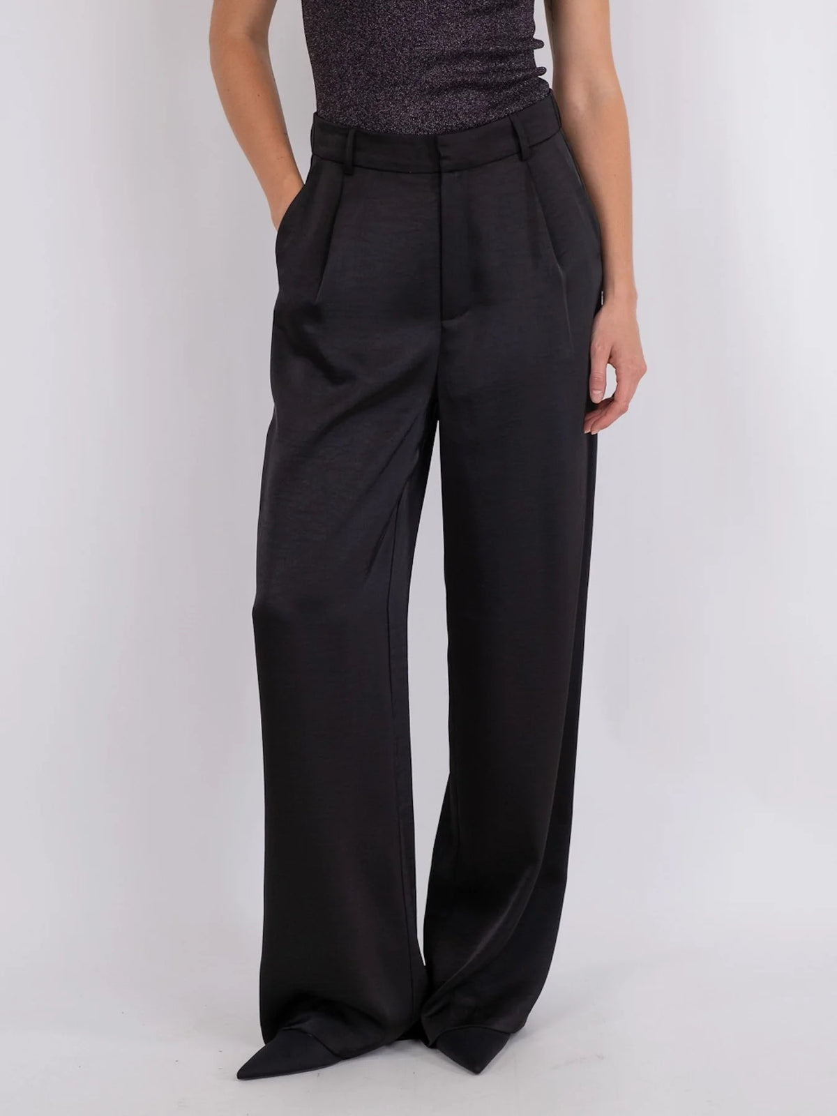 Neo Noir Alessandra Heavy Sateen Pants – Black, stylish wide-leg trousers, women's fashion, designer clothing, premium brands