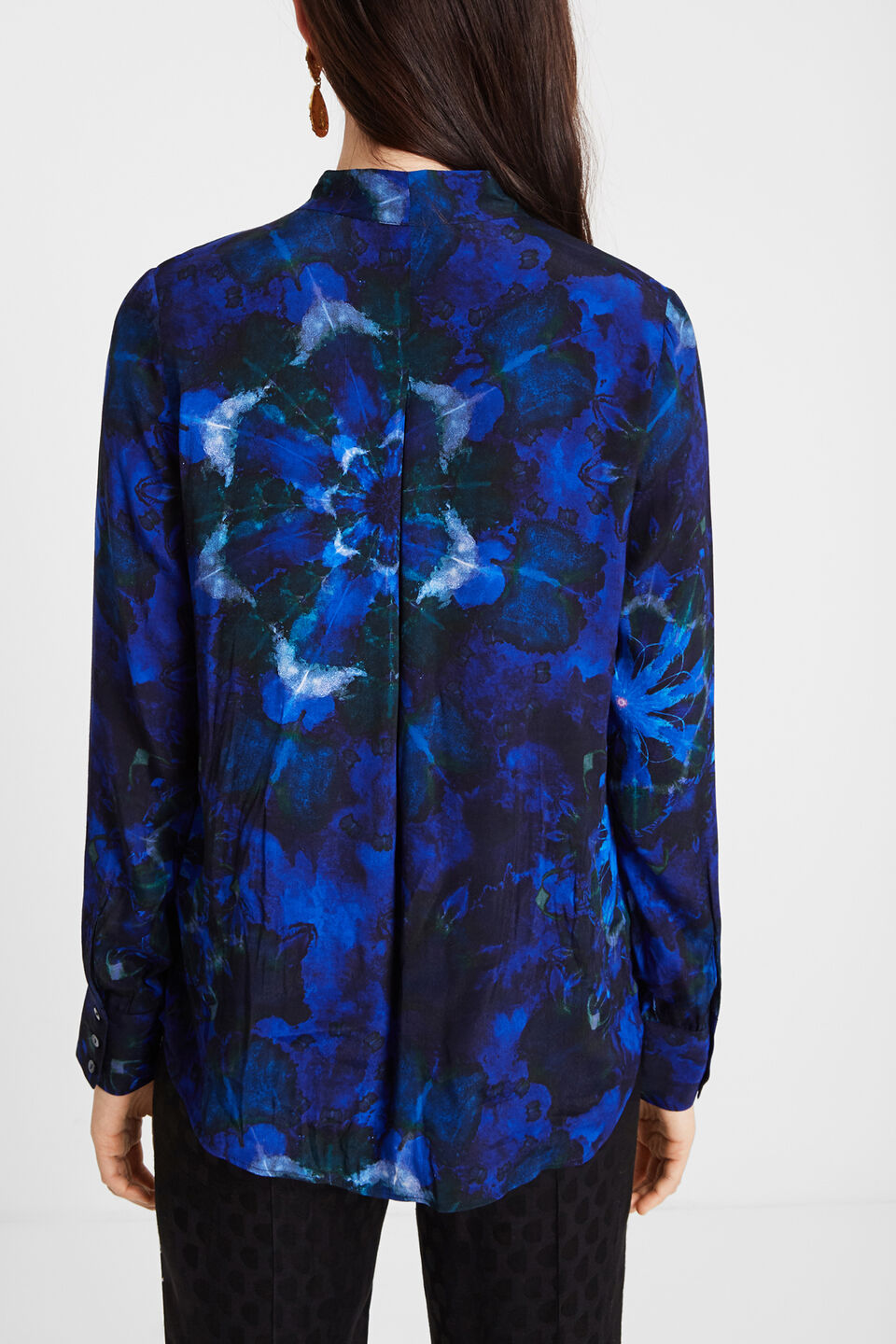 Desigual Tie-Dye Blouse - Blue Mandala Print with Bow