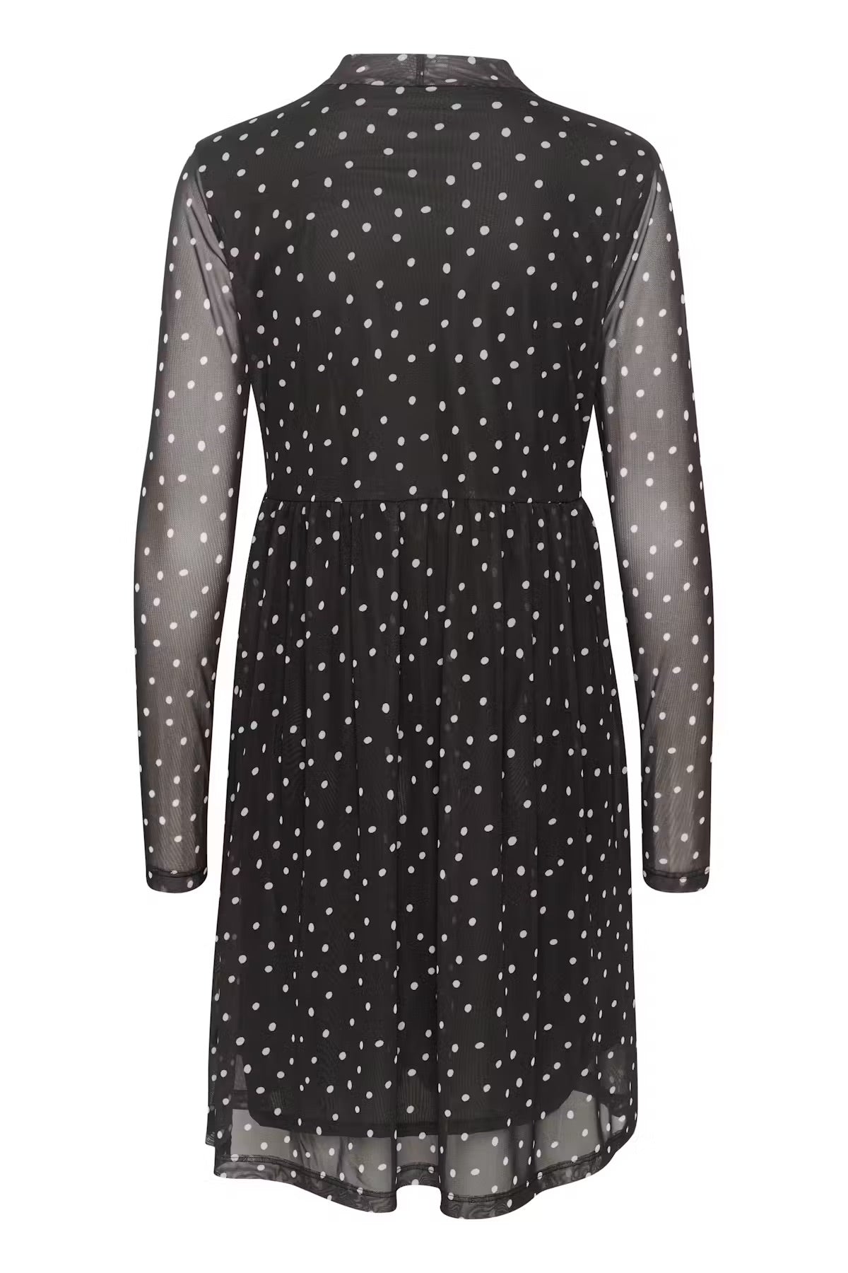 Kaffe KAjohanne Black White Polka Dot Mesh Dress – High Neck Sheer Long Sleeves Tiered | Women