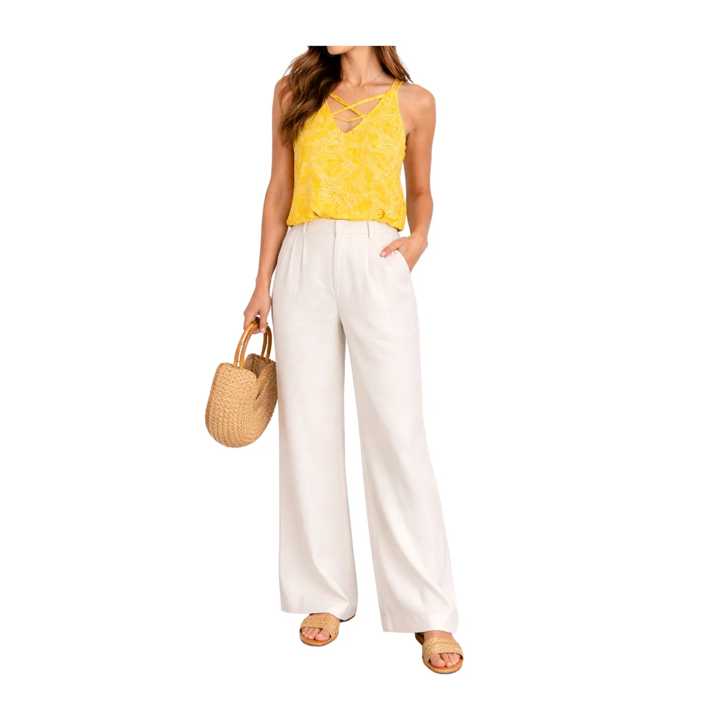 Zero Palm Leaf Cross-Back Cami Top – Yellow