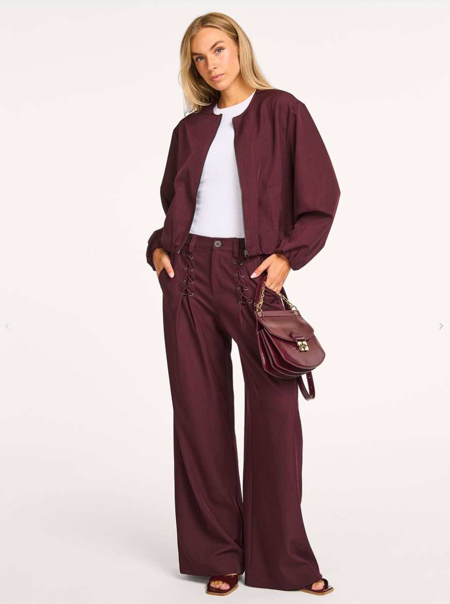 Co'couture Luna Wide-Leg Woven Trousers – Aubergine