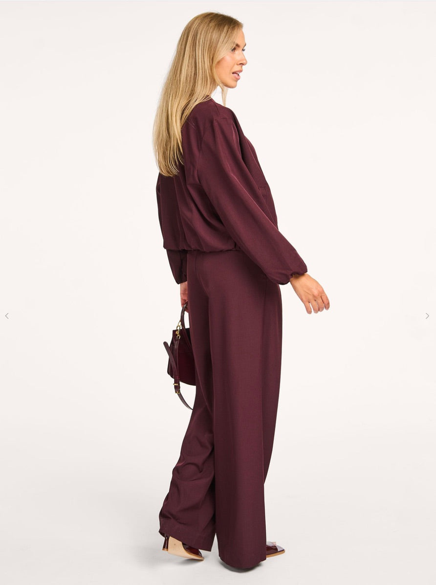 Co'couture Luna Wide-Leg Woven Trousers – Aubergine