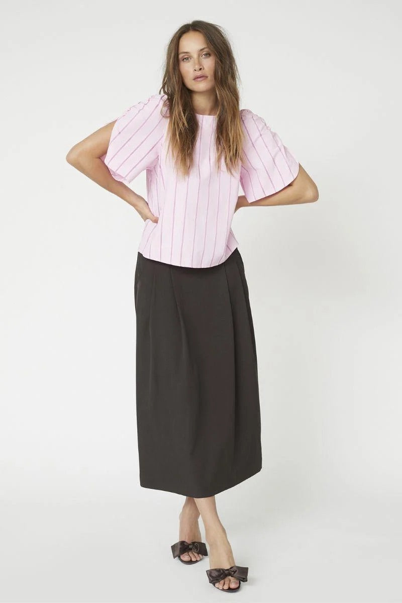 Co'couture Rosalina CC Stripe Short-Sleeve Blouse – Blush Pink