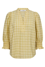 Co'couture Mango CC Check Short-Sleeve Blouse – Pastel Yellow