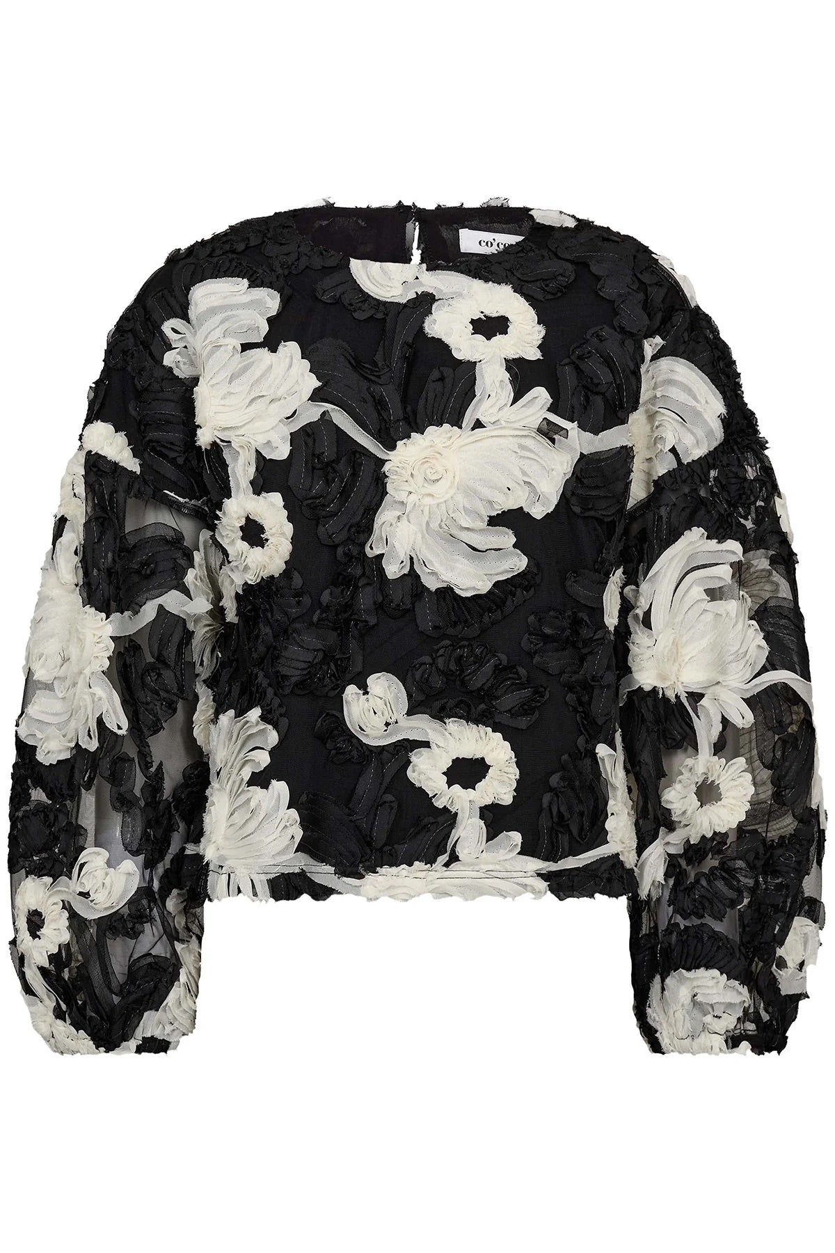 Co'couture Fleur CC Fluffy Long-Sleeve Blouse – Black
