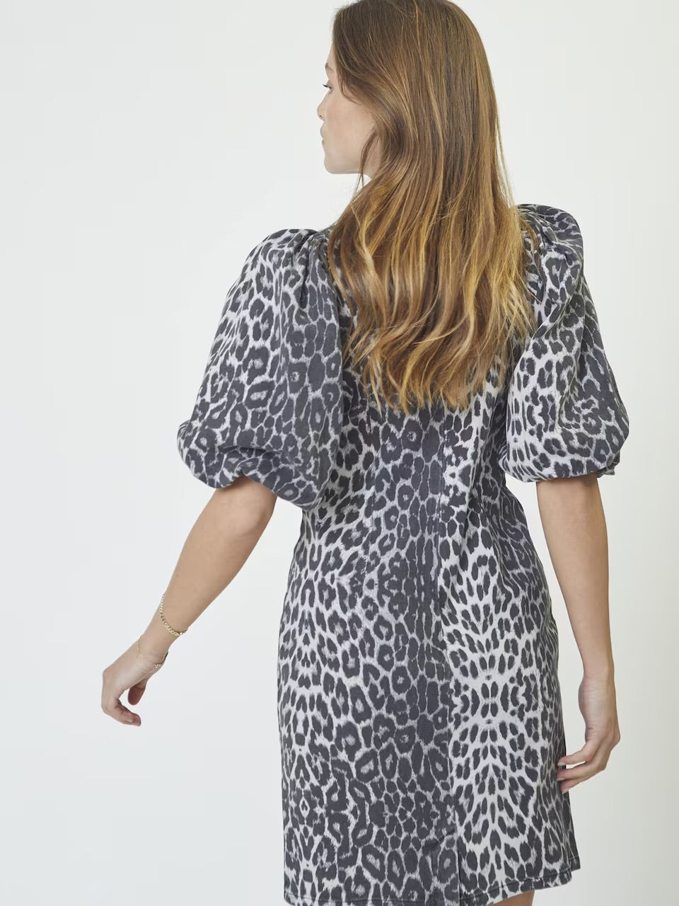 Co'couture Leo CC Crop Puff Dress – Grey Leopard