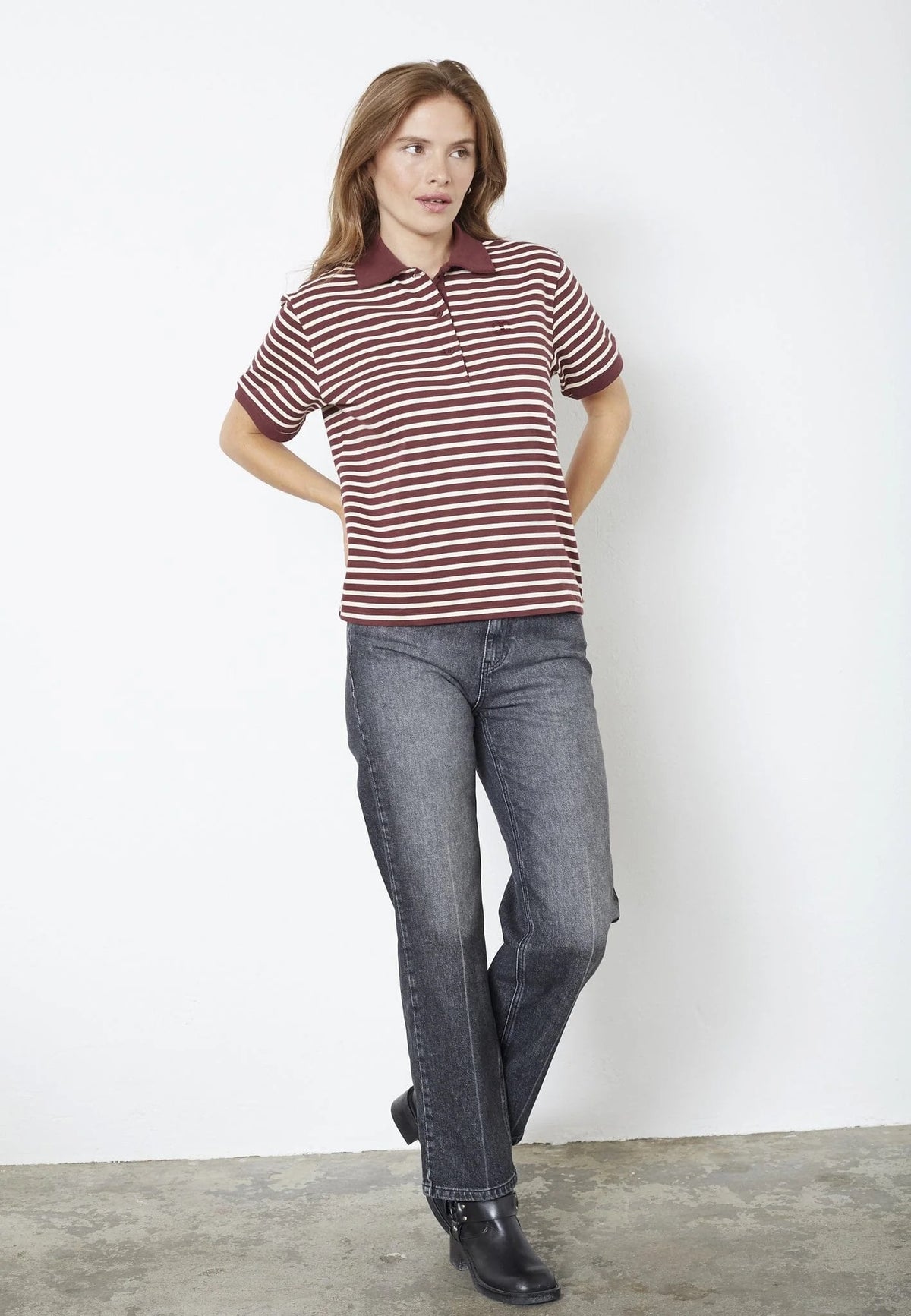 Co'couture Hayes CC Polo Short-Sleeve T-Shirt – Wine Red Stripe