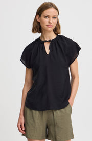b.young Hailey Tie Neck Blouse - Black