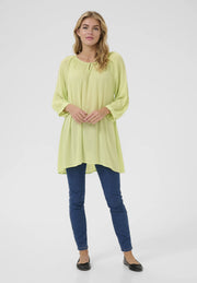 Kaffe KAamber Lettuce Green Oversized Tunic – Gathered Round Neck 3/4 Sleeves Relaxed Fit | Women