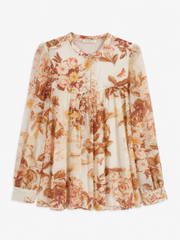 Guess Cream Floral Chiffon Blouse – Tassel Tie Neck Long Sleeve | Women